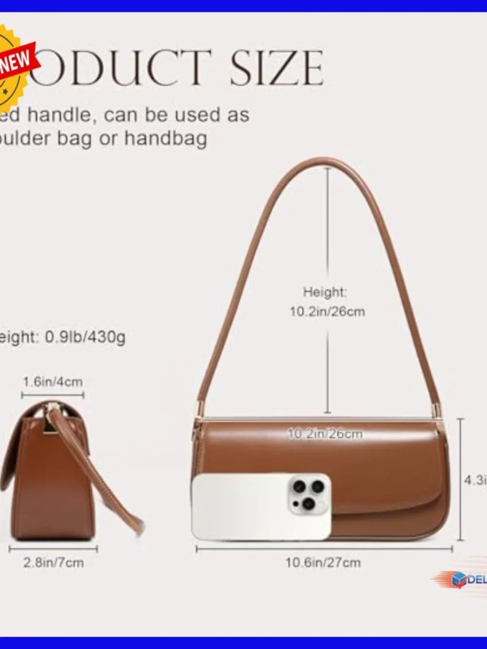 Genuine Leather Mini Shoulder Bag Hobo Purse Magnetic Closure